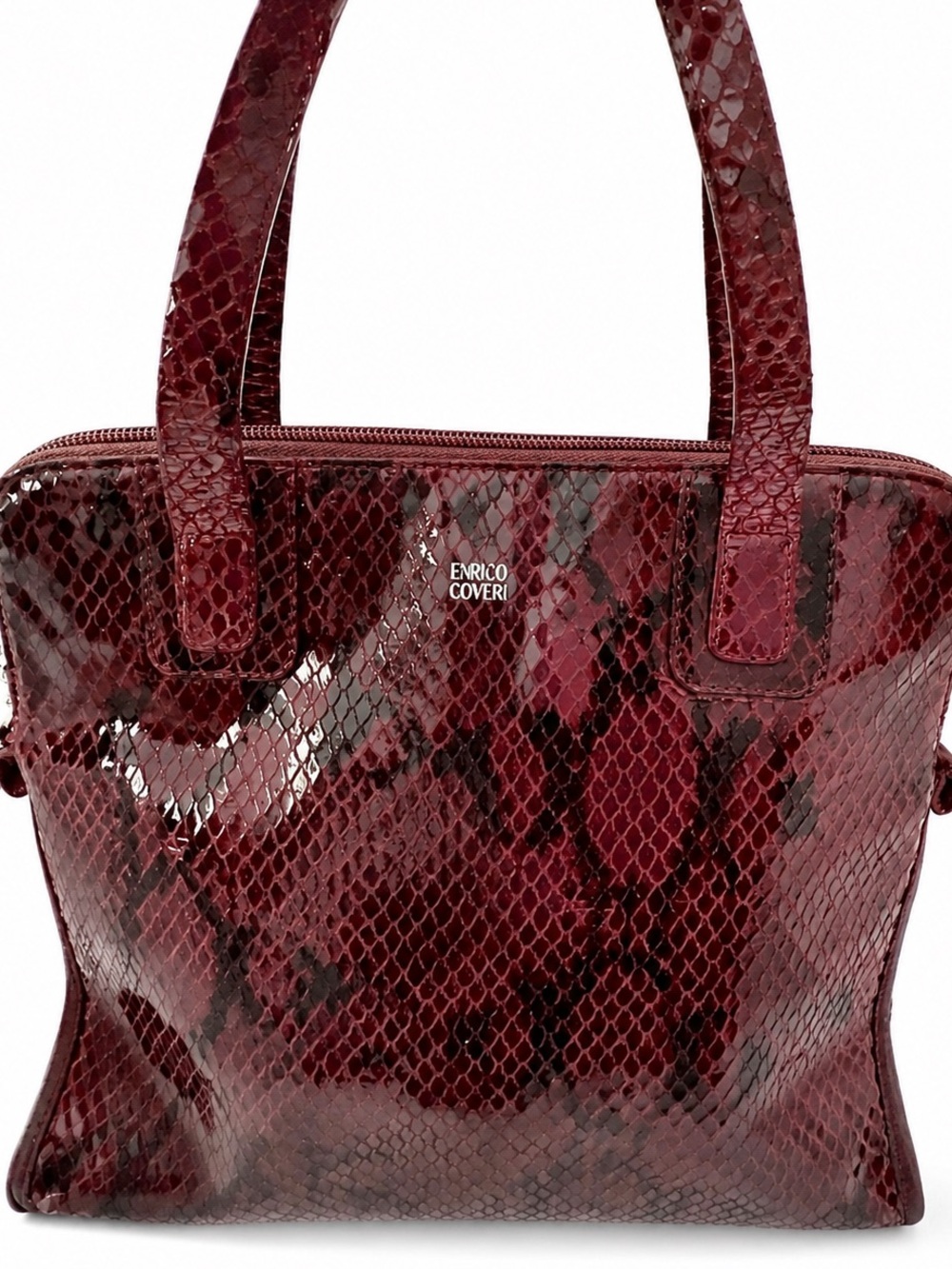 Enrico Coveri Oxblood Snakeskin Python Glossy Shoulder Bag